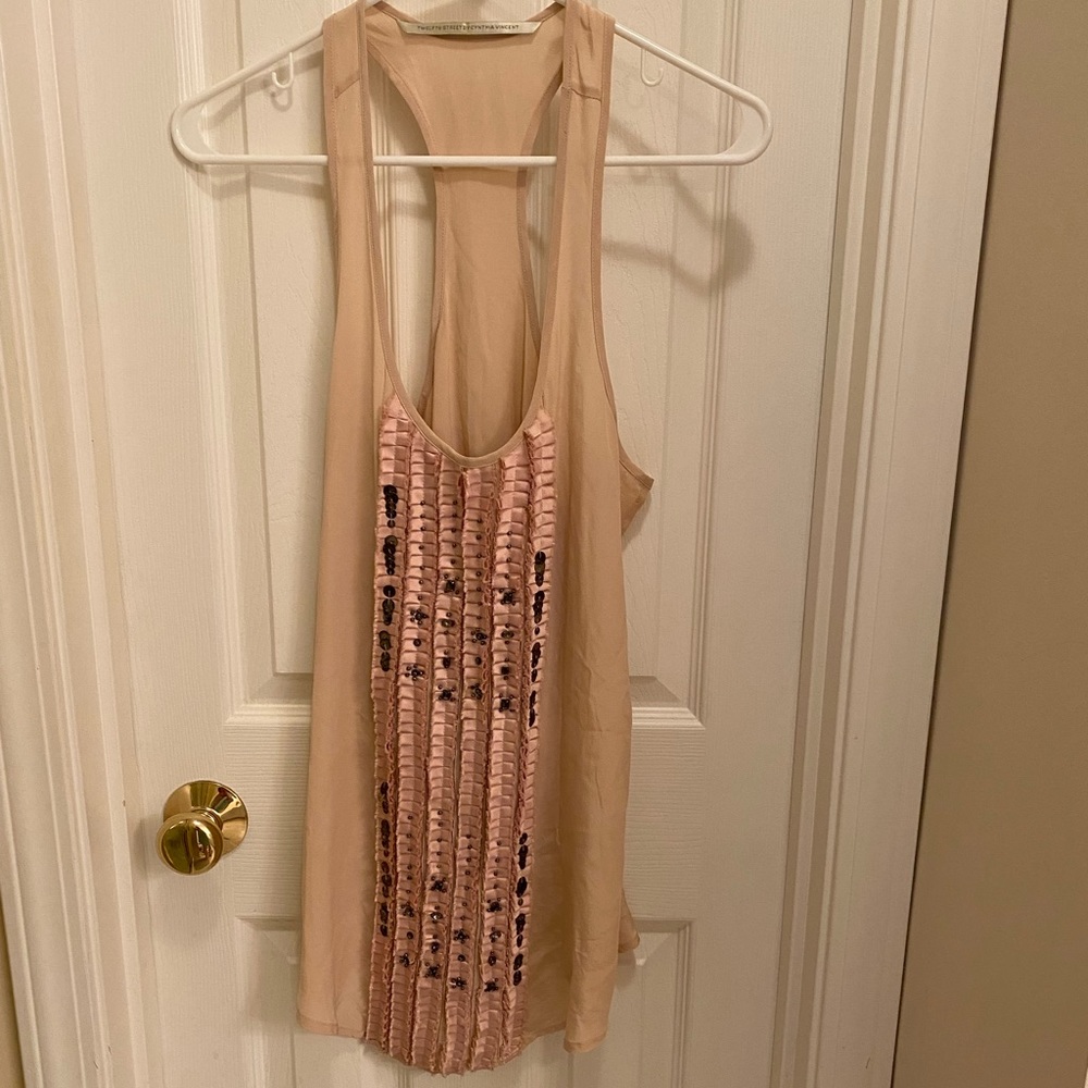 Twelfth Street by Cynthia Vincent Silk Racerback Tank Top Blush Pink